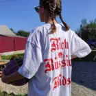 Футболка оверсайз, RICH RUSSIAN KIDS, реплика, подростки, дети, белая , 100% хлопок