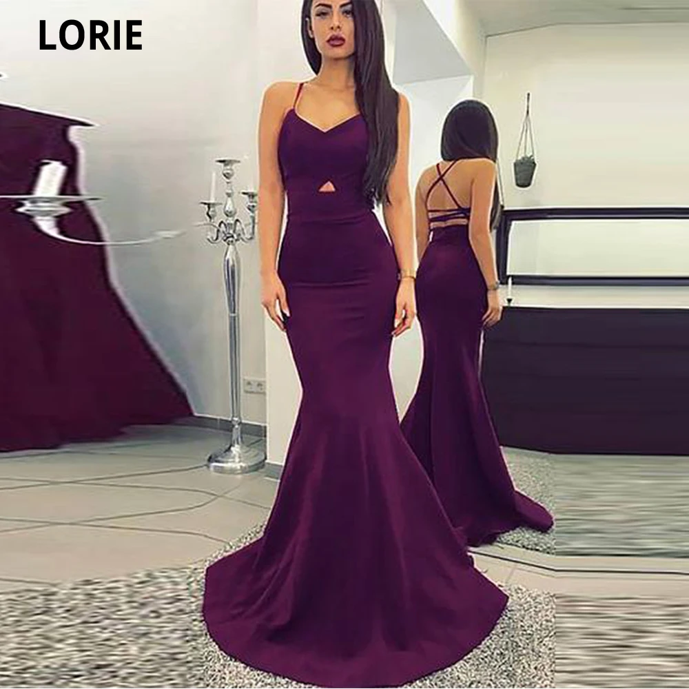 

LORIE Spaghetti Straps V-Neck Satin Mermaid Prom Dresses 2021 Robe De Soirée De Mariage Formal Train Vestidos De Fiesta Backless