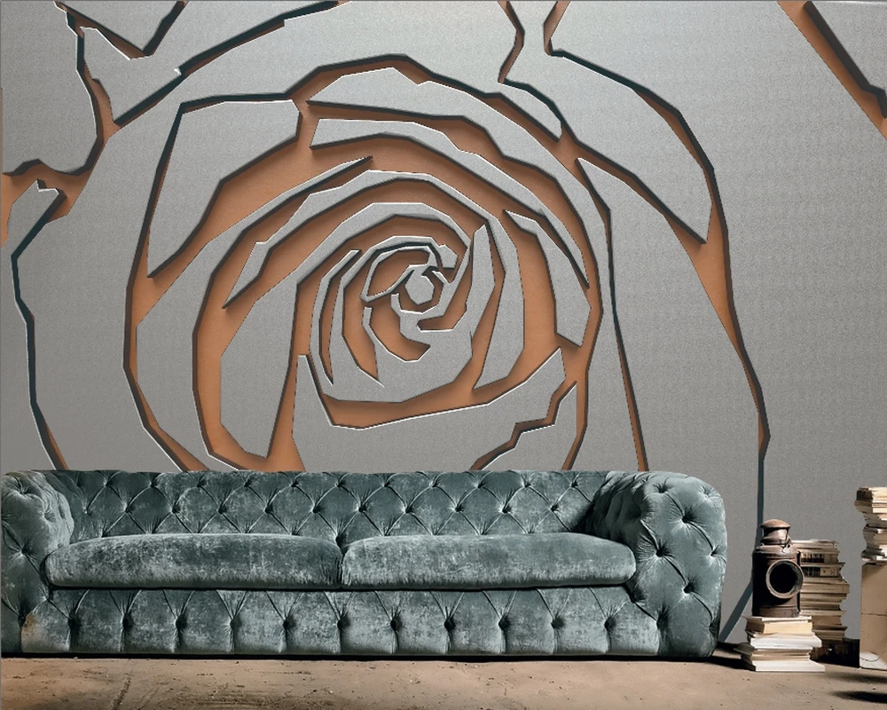 3D фото обои. Стильная металлическая роза. Любой размер. Быстрая доставка в Россию.