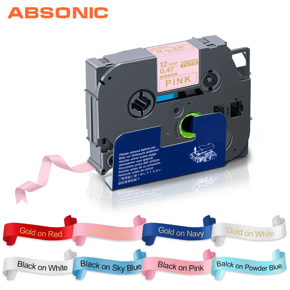 Absonic 12 мм атласная лента для Brother RE34 RN34 R234 RW34 R231 этикетка на кассету совместимы PT-H110