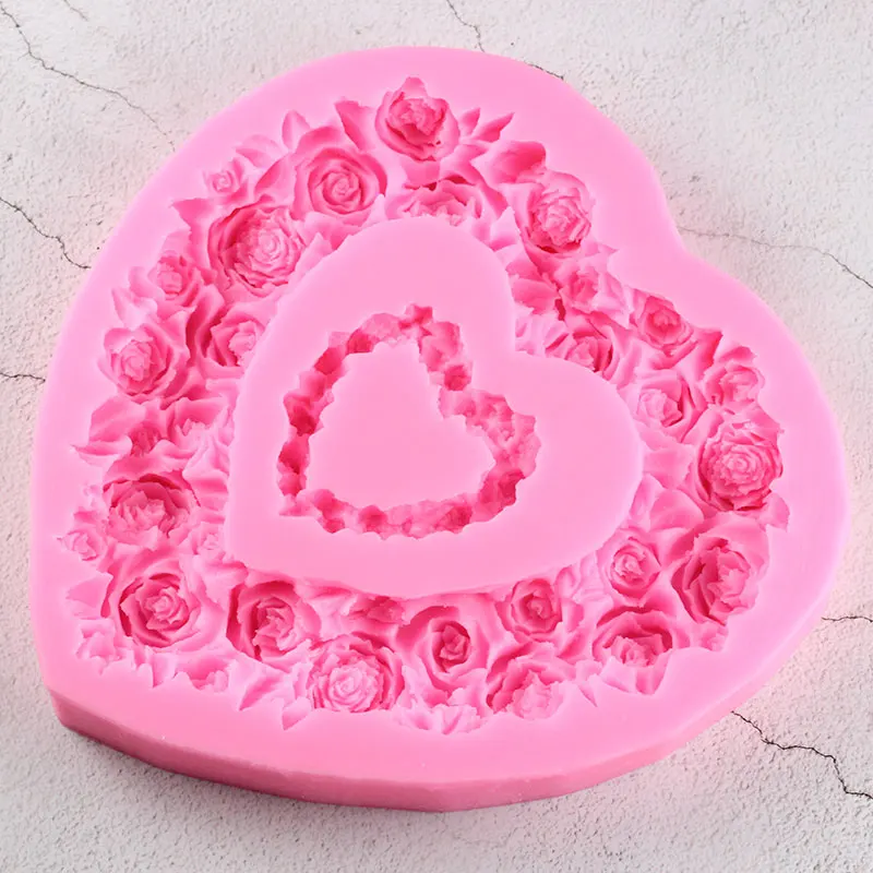 

3D Rose Heart Shape Wreath Craft Soap Silicone Mold Wedding Candy Chocolate Fondant Cake Decorating Tools Candle Resin Moulds