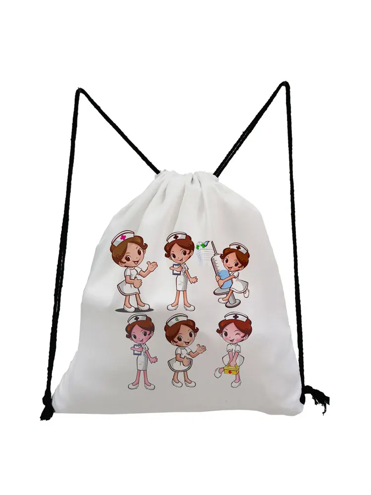 

High Quality Drawstring Backpack Nurse Print Backpack Bag Unisex Softback Bag High Capacity Shoes Bag Fashion Portable Book Bags