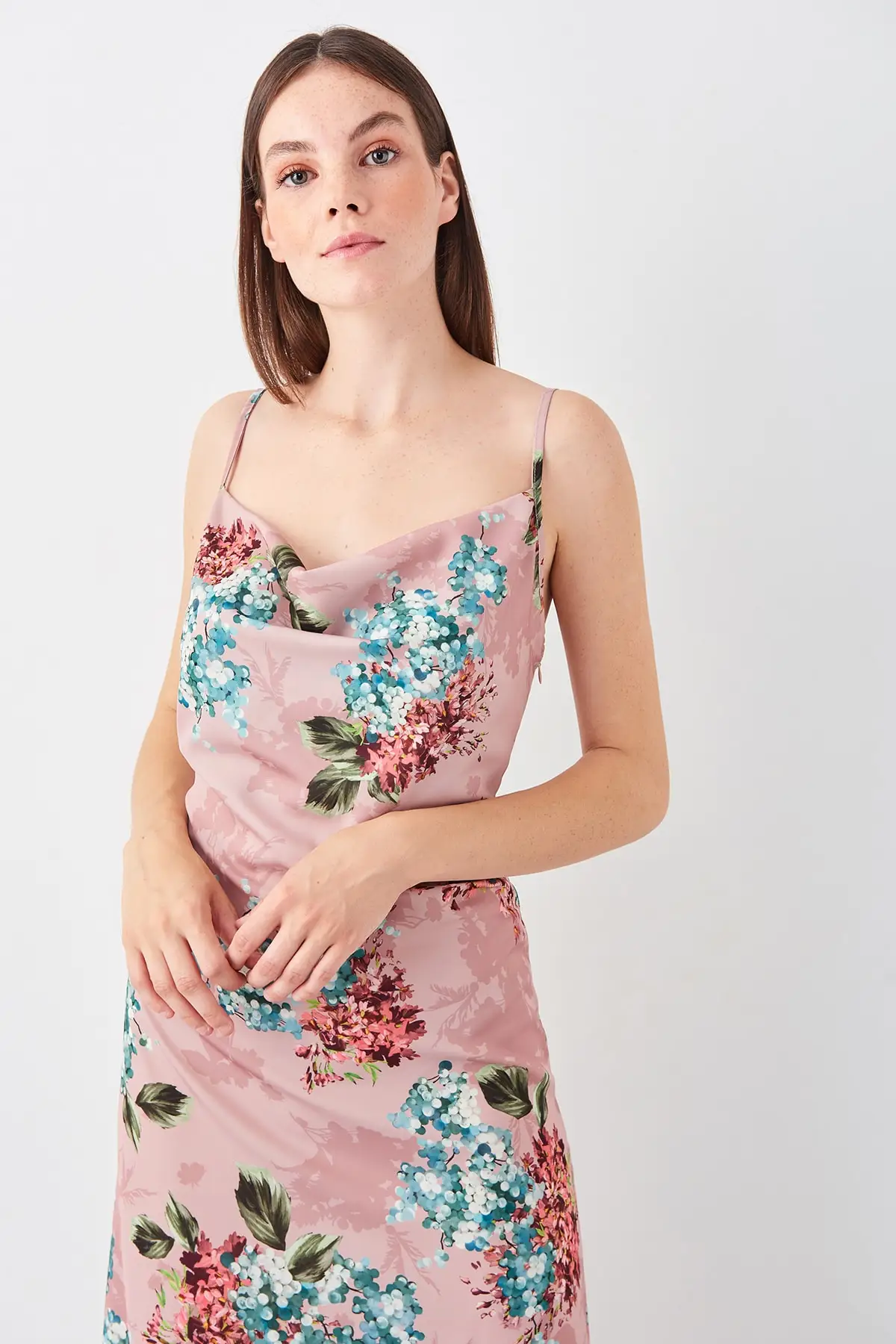 Trendyol цвет розы Атлас Воронка воротник вечернее платье TPRSS19AE0131|Вечерние платья| |