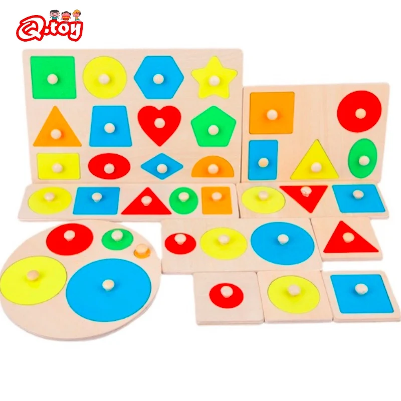 Montessori Toy Wooden Grasp Board Geometric Shape Educational Color Sorting Math Puzzle Preschool Learning Game Baby Kids Gift