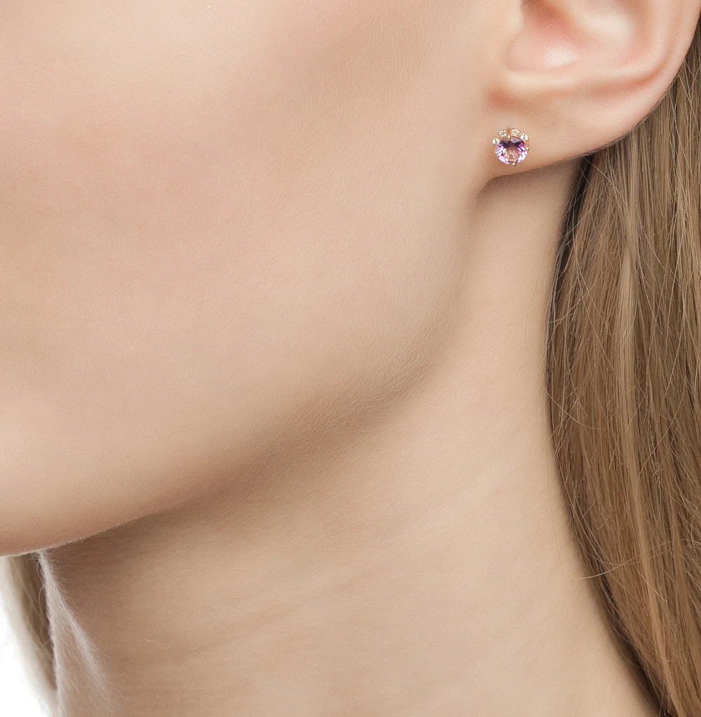 Золотые серьги с аметистом и фианитами SUNLIGHT проба 585 | Украшения аксессуары