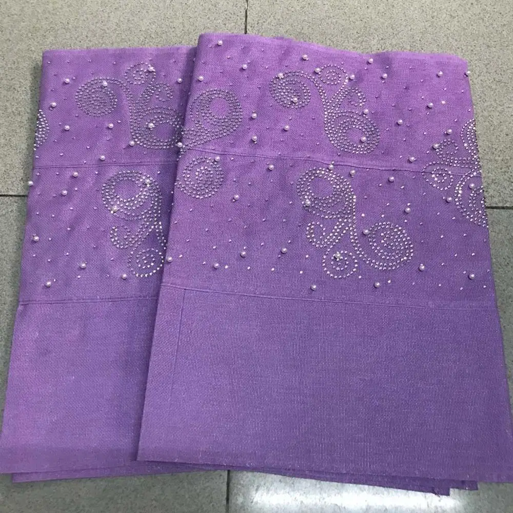 В нигерийском стиле дизайн ASO OKE gele головная вышивка с бисером камни высокое качественные шарфы ткань 2 шт./комплект для женщин - Цвет: Lilac