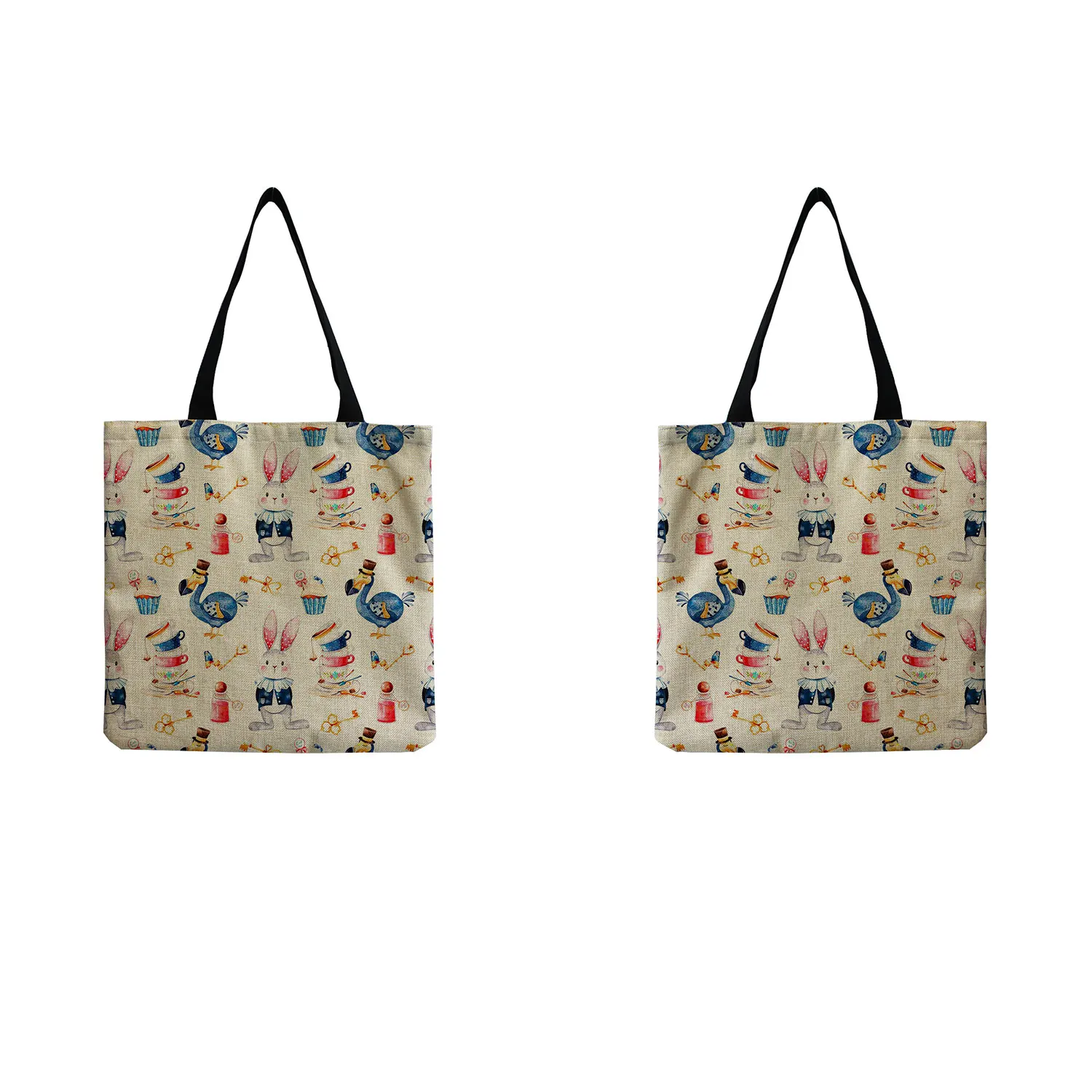 

Rabbit Printed Handbag Cartoon High Capacity Eco Reusable Shopping Bag Animal Women Shoulder Bag Daily Bird Tote Custom Pattern
