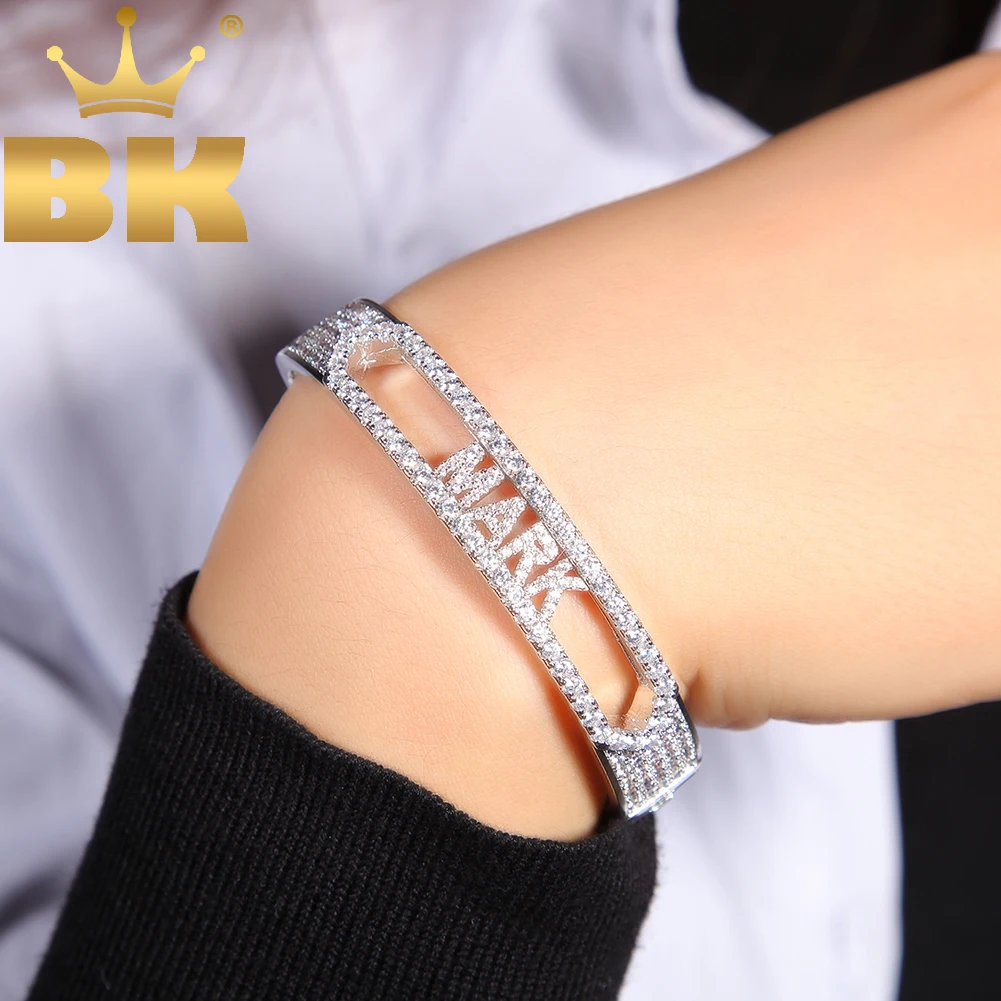 The Bling King Custom Name Letter 26 Initial Bracelet Pave Bling Cubic Zirconia DIY Moving Letter Bangle Hiphop Jewelry For Gift