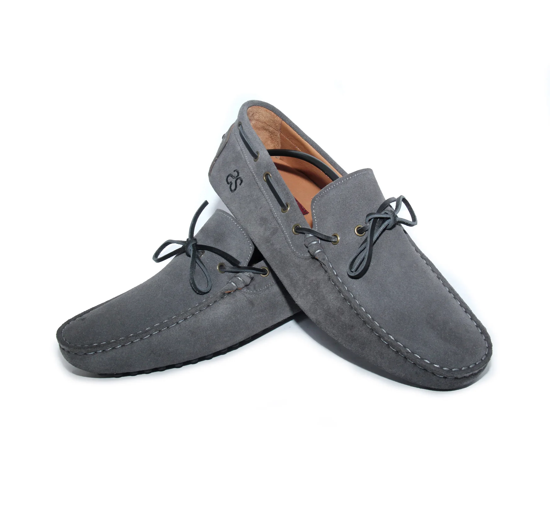 

Handmade Gray Suede Moccasins with Flexible Rubber Sole, Natural Calf Skin, Leather Insole, Fashion Casual Driving Mocs for Men