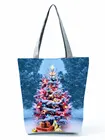 Рождественская Женская сумочка для подарка с принтом елки, сумка-тоут с растениями, вместительная Экологически чистая многоразовая сумка для покупок, синяя складная сумка через плечо