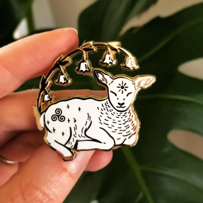 

Kawaii Lamb Bell Orchid Hard Enamel Pin Cartoon White Sheep Flowers Cute Animal Metal Brooch Accessories Easter Jewelry Gift