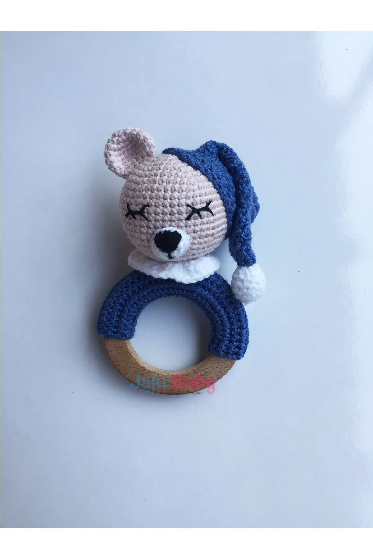 

Jaju Baby Handmade, Amigurumi Sleepy Teddy Bear Teether Rattle 14 cm