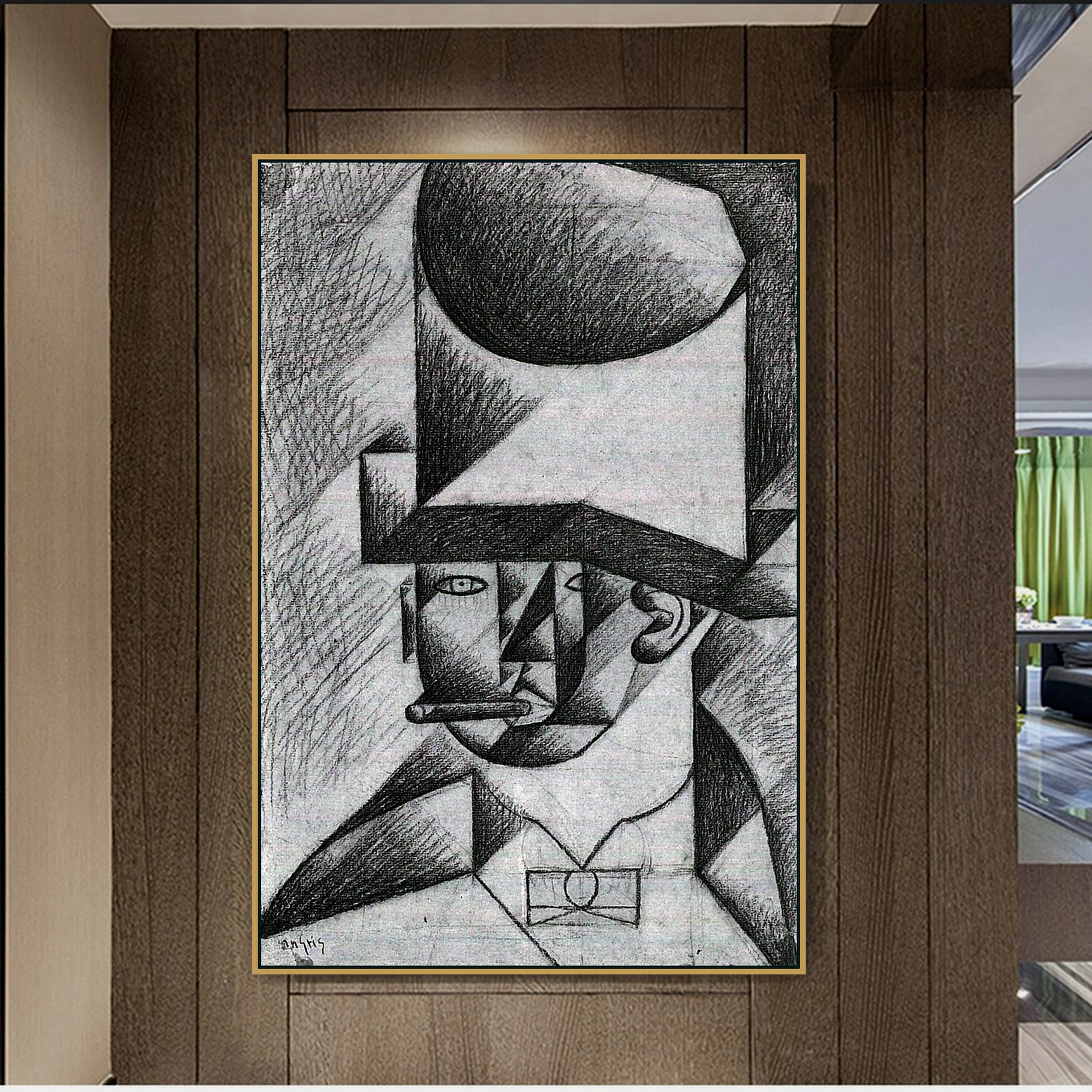 Juan Gris старый известный мастер художник голова человека с сигарой холст картина