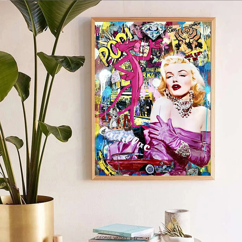 

Funny Hepburn Marilyn Monroe Bubble Gum Canvas Painting Classic Graffiti Posters and Prints Wall Art Pictures Living Home Decor