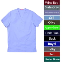 mens scrub top nursing uniform blouse short sleeve v neck working top with pockets