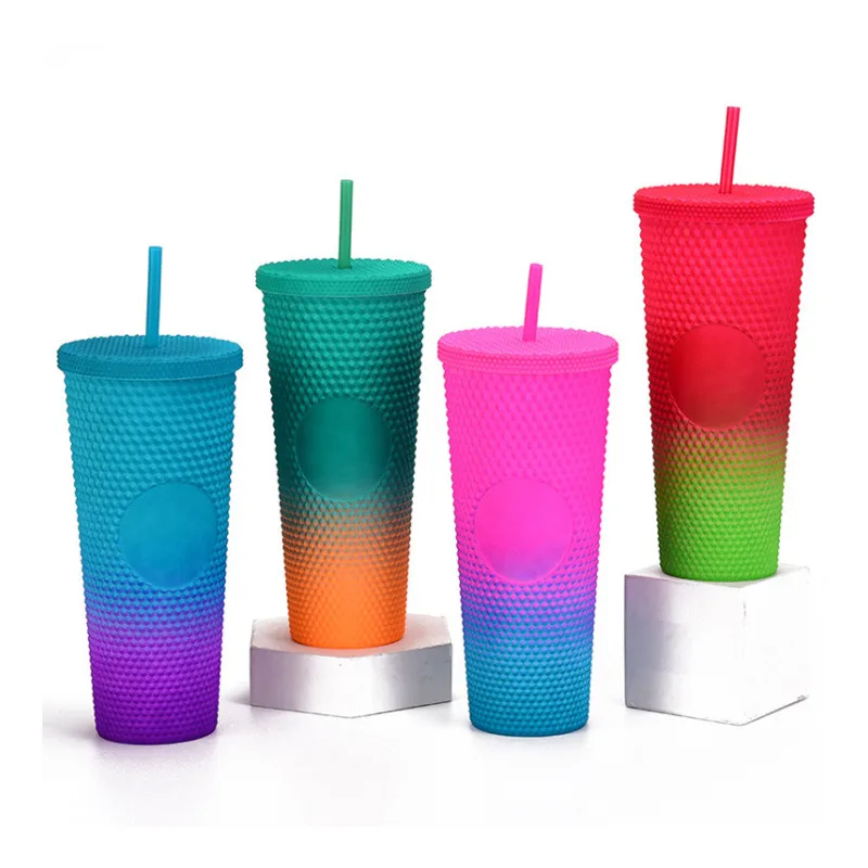 

710ml Tumbler Water Cups With Straw Double Layer Plastic Durian Diamond Radiant Goddess Beer Mug Coffee Cup