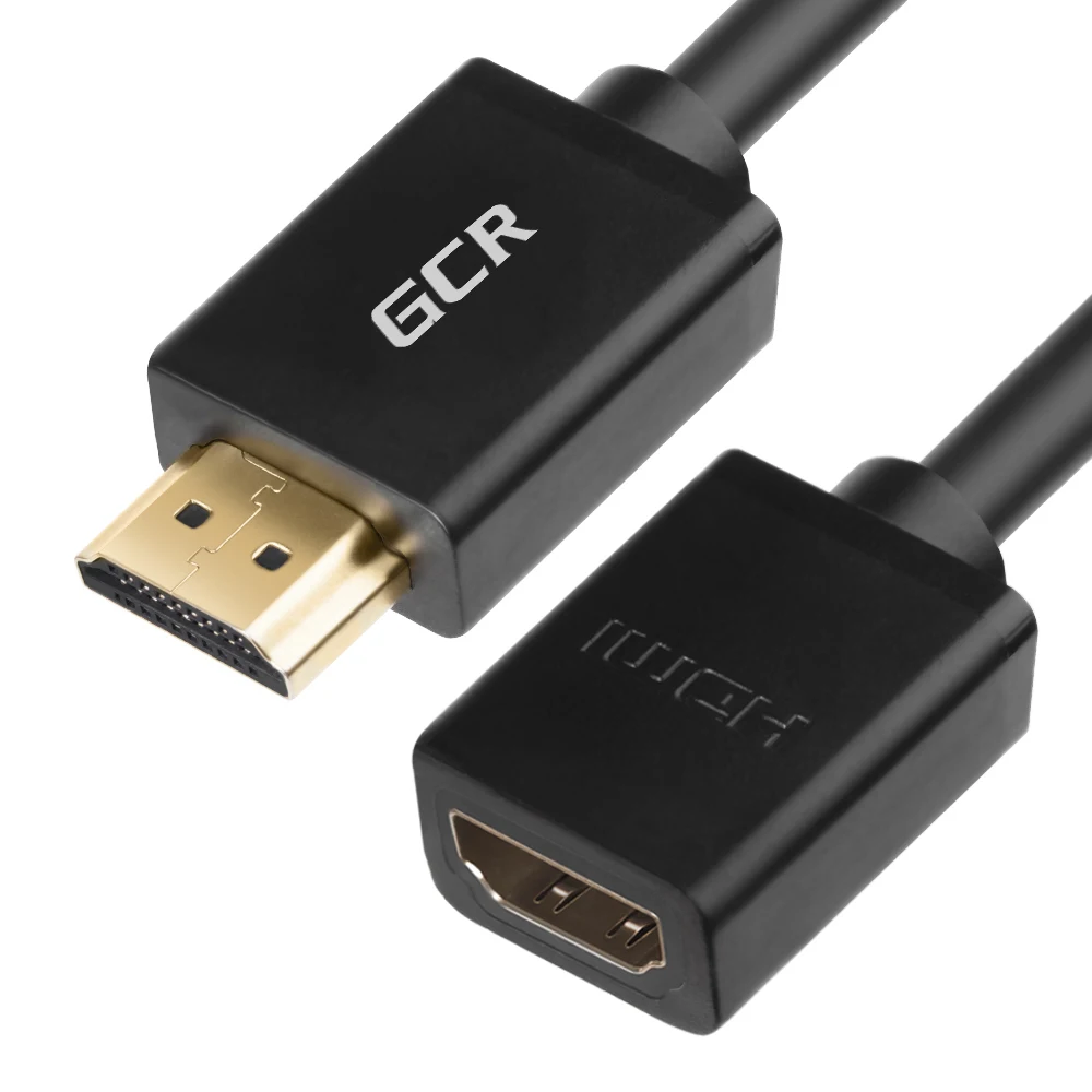 GCR Удлинитель 1.5m v2.0 HDMI черный OD7.3mm 28/28 AWG позолоченные контакты Ethernet 18.0 Гбит/с 19M / 19F