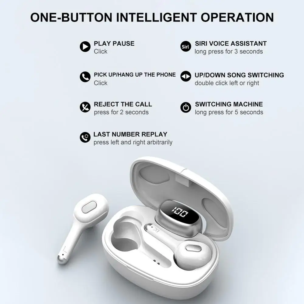 구매 T9 TWS 미니 이어 버드 5.0 이어폰, 50 개, 무선 블루투스 이어폰, 마이크 포함, 3D 스테레오, 스포츠 헤드셋