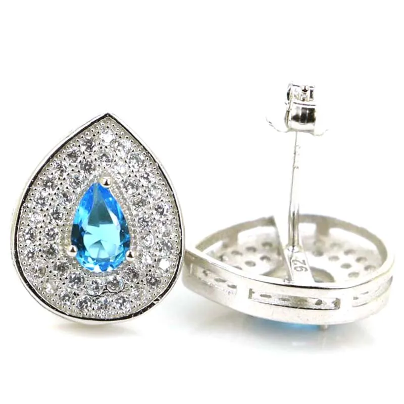 15x12mm Jazaz 3.5g Real Red Ruby Created Paris Blue Topaz Tanzanite CZ Daily Wear 925 Solid Sterling Silver Stud Earrings | Украшения и