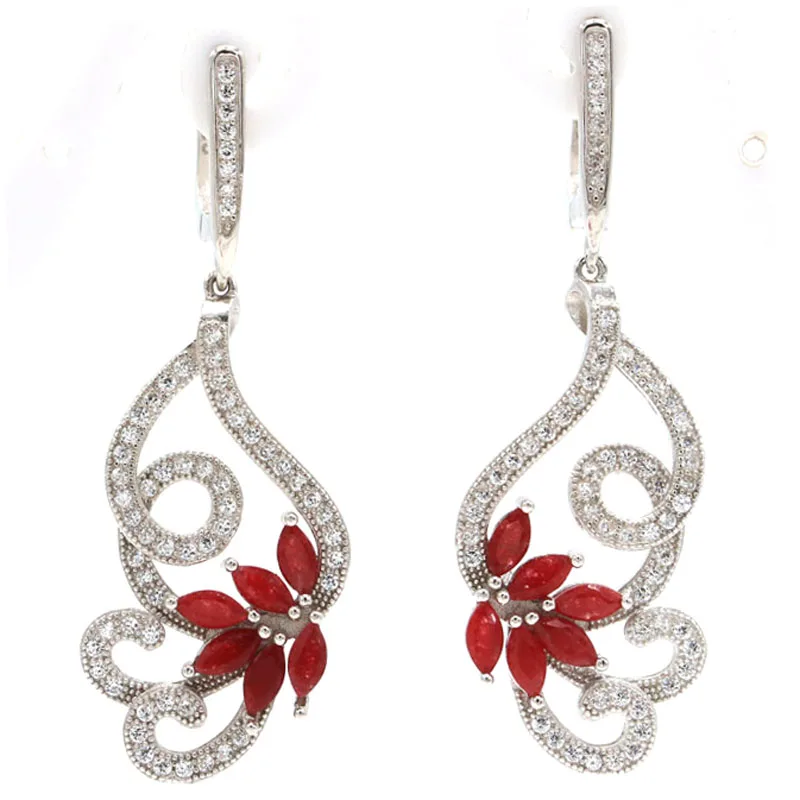 Серьги женские из серебра 7 85 пробы с натуральным красным рубином и танзанитом 49