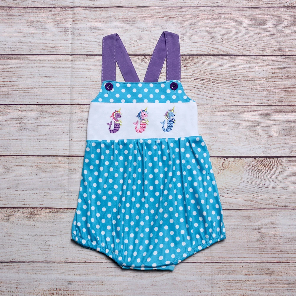 

Mini One-Piece Cotton Clothes For Summer New Style Cute Seahorse Rompers Pretty Sleeveless White spots For 0-3T Girl