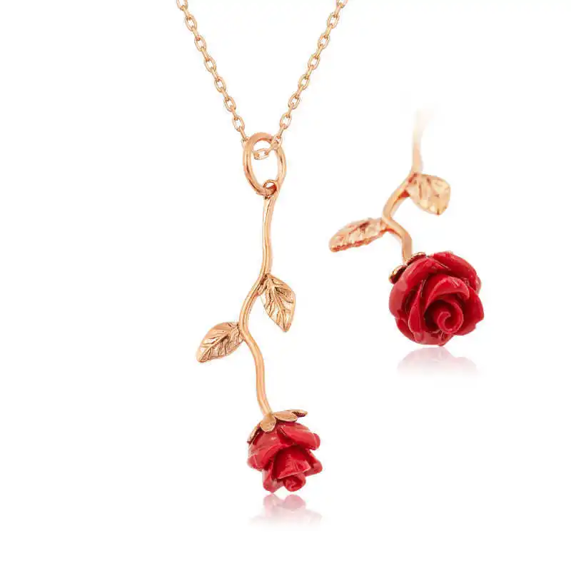 Collier en argent Sterling 925 pour femmes, pendentif en pierre de Zircon Rose rouge, cadeau d'anniversaire, précieux, élégant, chaîne de luxe Cool