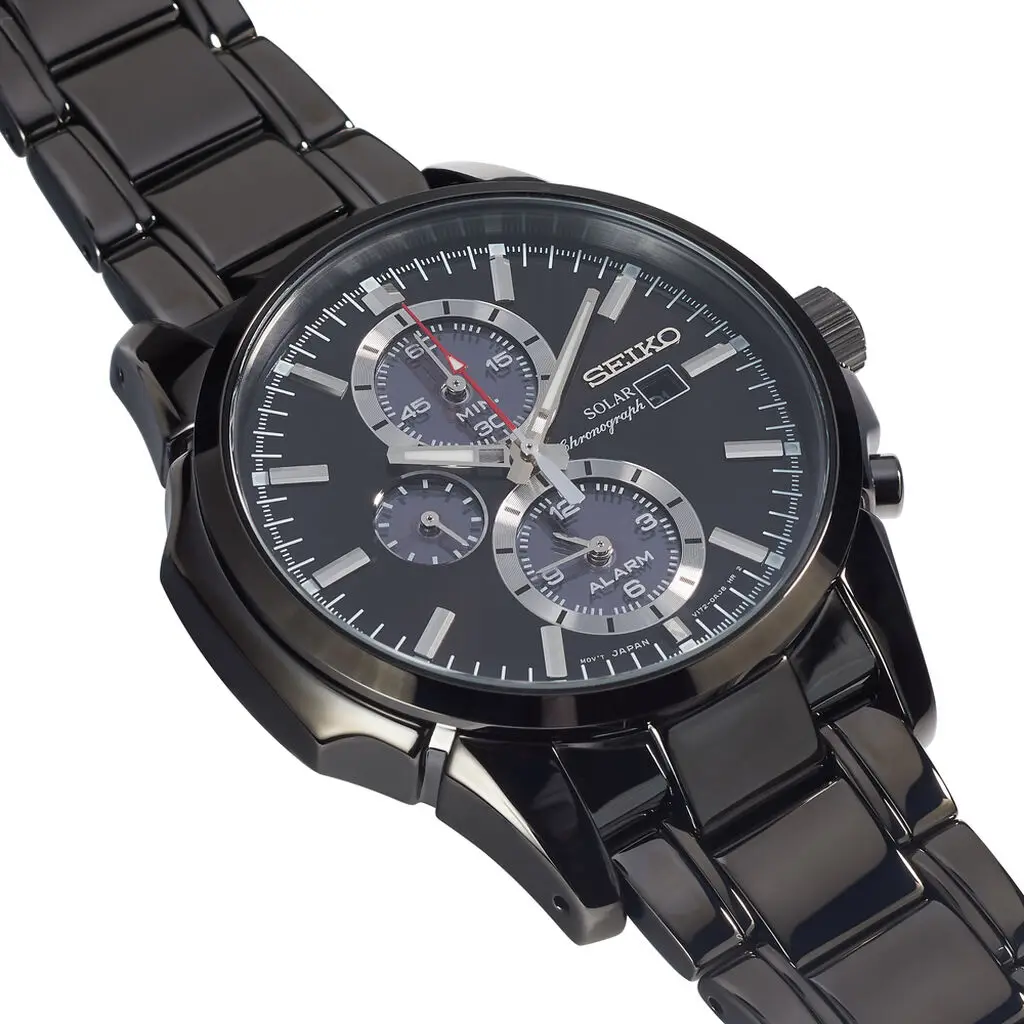 Мужские солнечные часы Seiko SSC095P1 хронограф с будильником стальной ремешок 100 м
