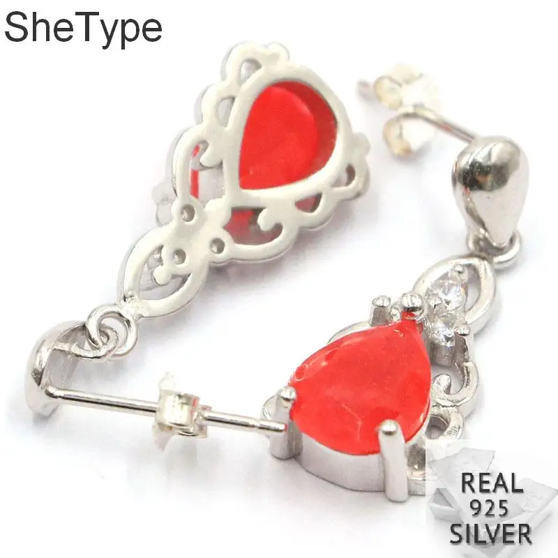 Серьги-гвоздики из серебра 3 75 пробы с натуральным красным Рубином 24 х10 мм 925 г |