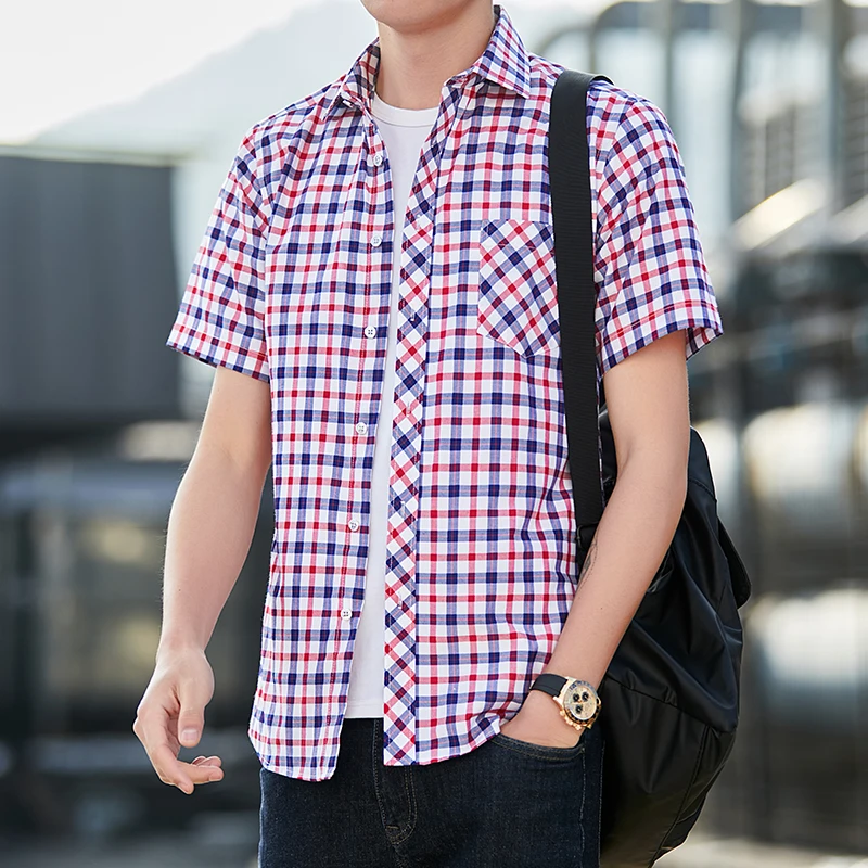 2022 New Plaid Thin Casual Mens Button Up Shirt Short Sleeve Summer Mens Fashion Clothing Trends Korean Clothes Camisas