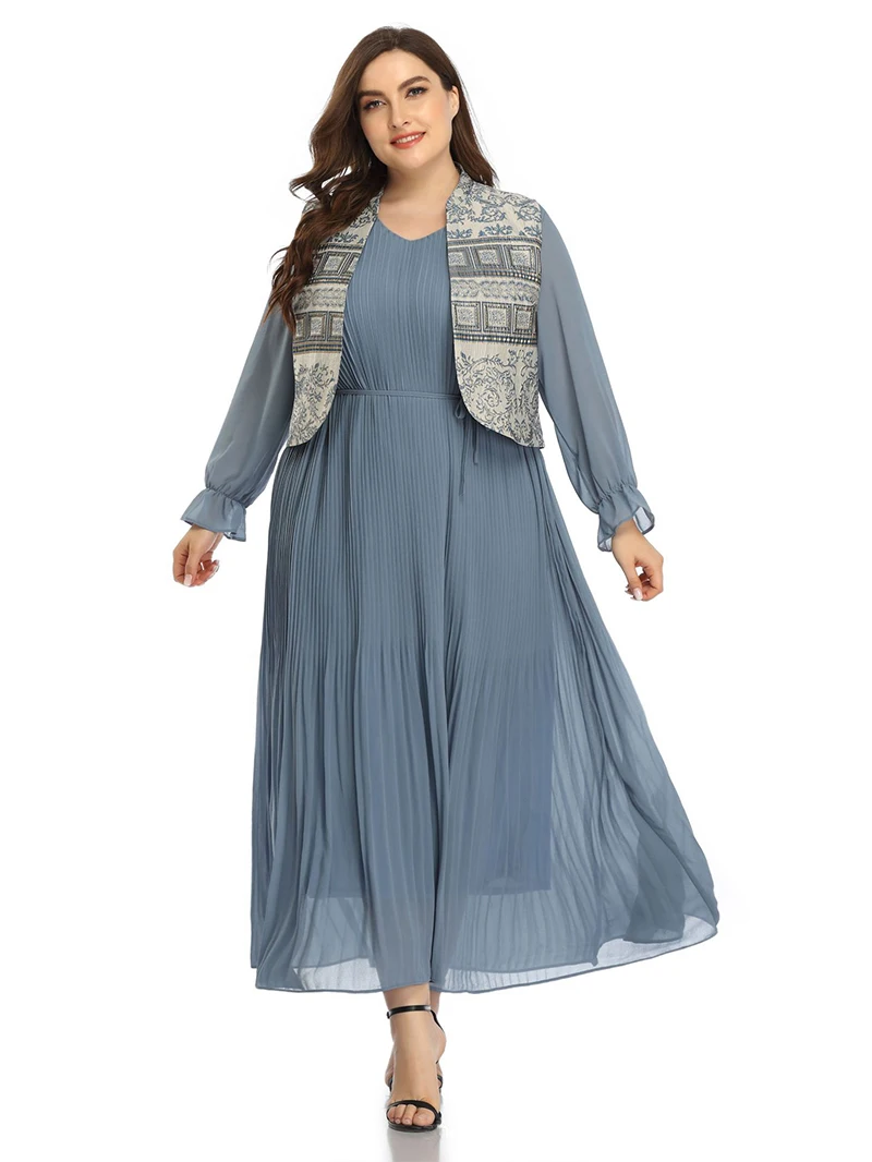 

Plus Size Slim Fit Vest Pleated Women One Piece Dress