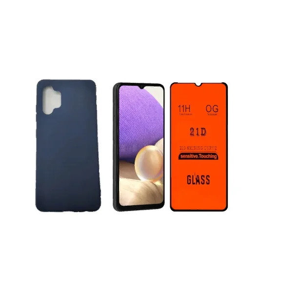 Выгодный комплект 2 в 1 для samsung A32 (4G): силиконовый чехол темно-синий цвет + защитное