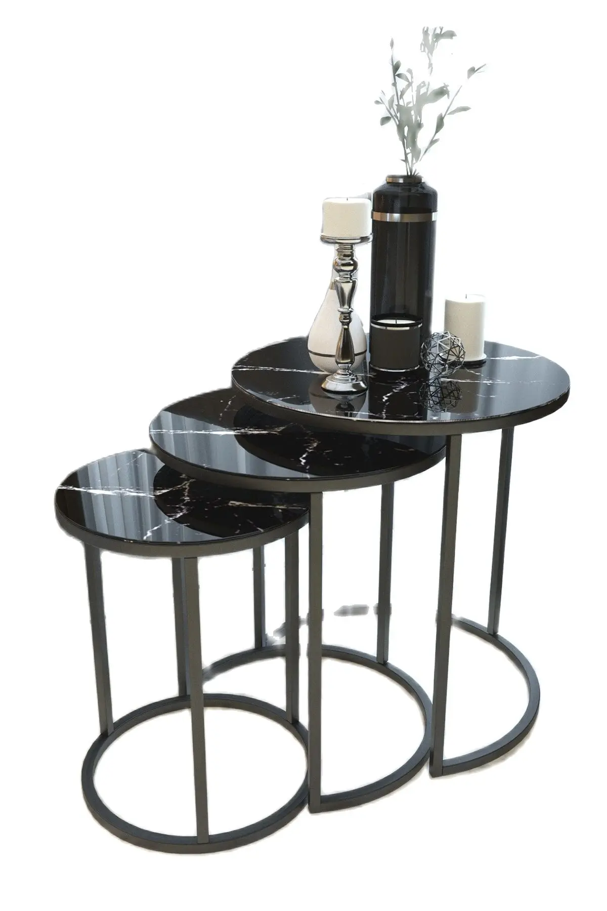 

Zigon Coffee Table 3 Pcs Patterned Gold Wire Metal Foot Black Marble Pattern Metal тумба прикроватная القهوة الجداول mesa