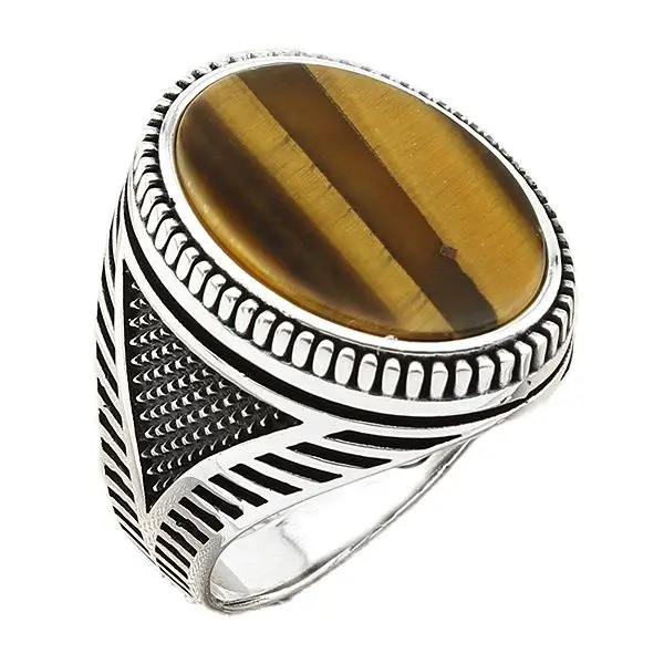 

Мужское кольцо из серебра 925 пробы с овальным коричневым тигровым глазом