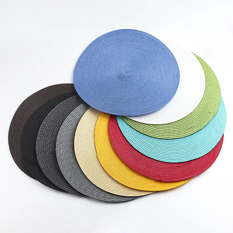 

38cm Round Woven Nordic Non-slip Kitchen Accessories Placemat Coaster Pad Cafe Mug Dining Table Mat Napkin Tableware Home 51011