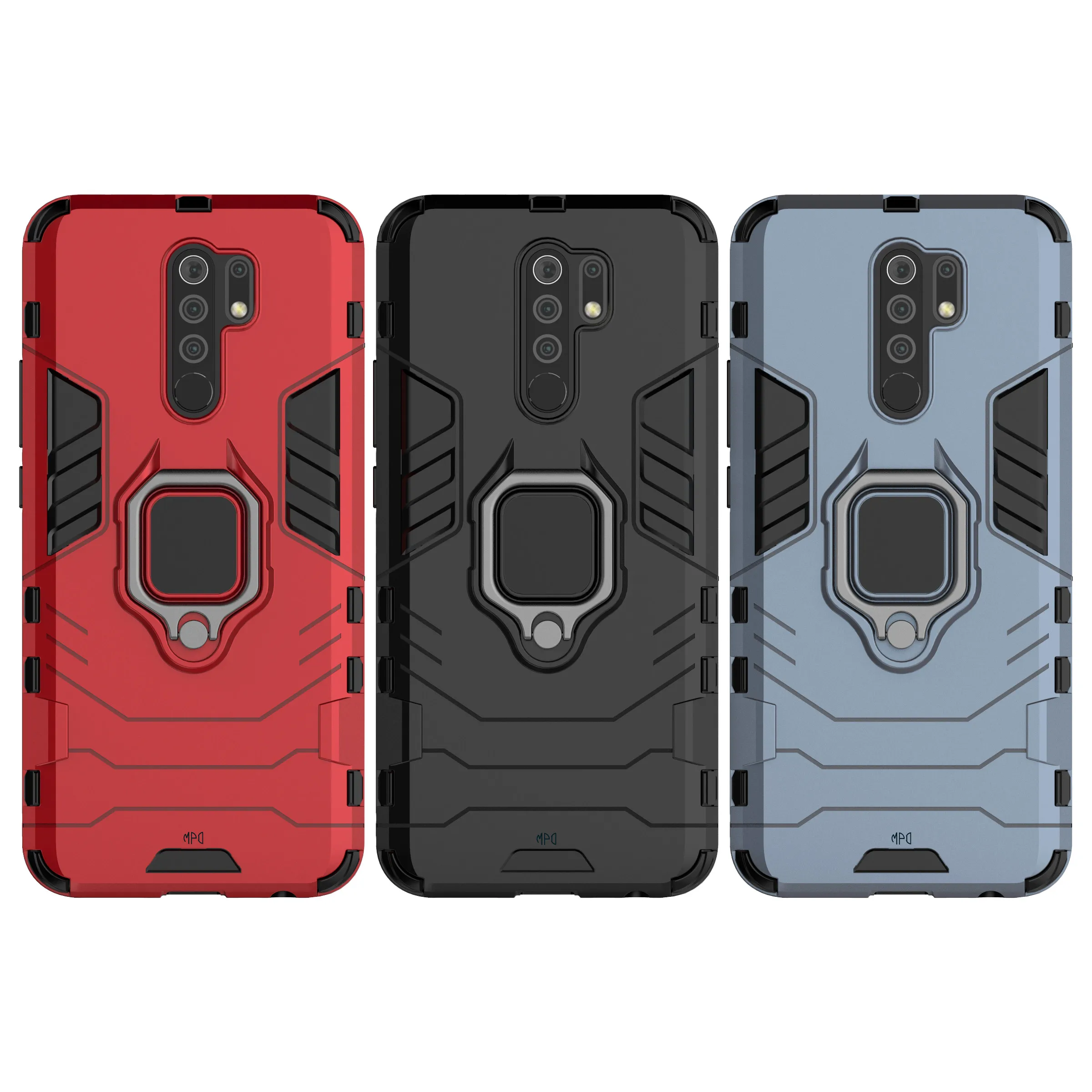 Compatible hydrogel case + Protector for Xiaomi Redmi 9 with rotating ring 360 ° hard shock resistant magnotic case