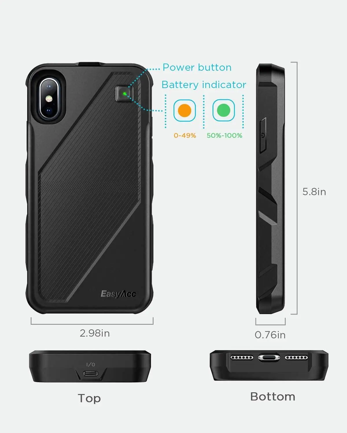 Зарядное устройство EasyAcc для iPhone Xs/X 5000 мАч беспроводное зарядное Qi чехол XS X Лидер