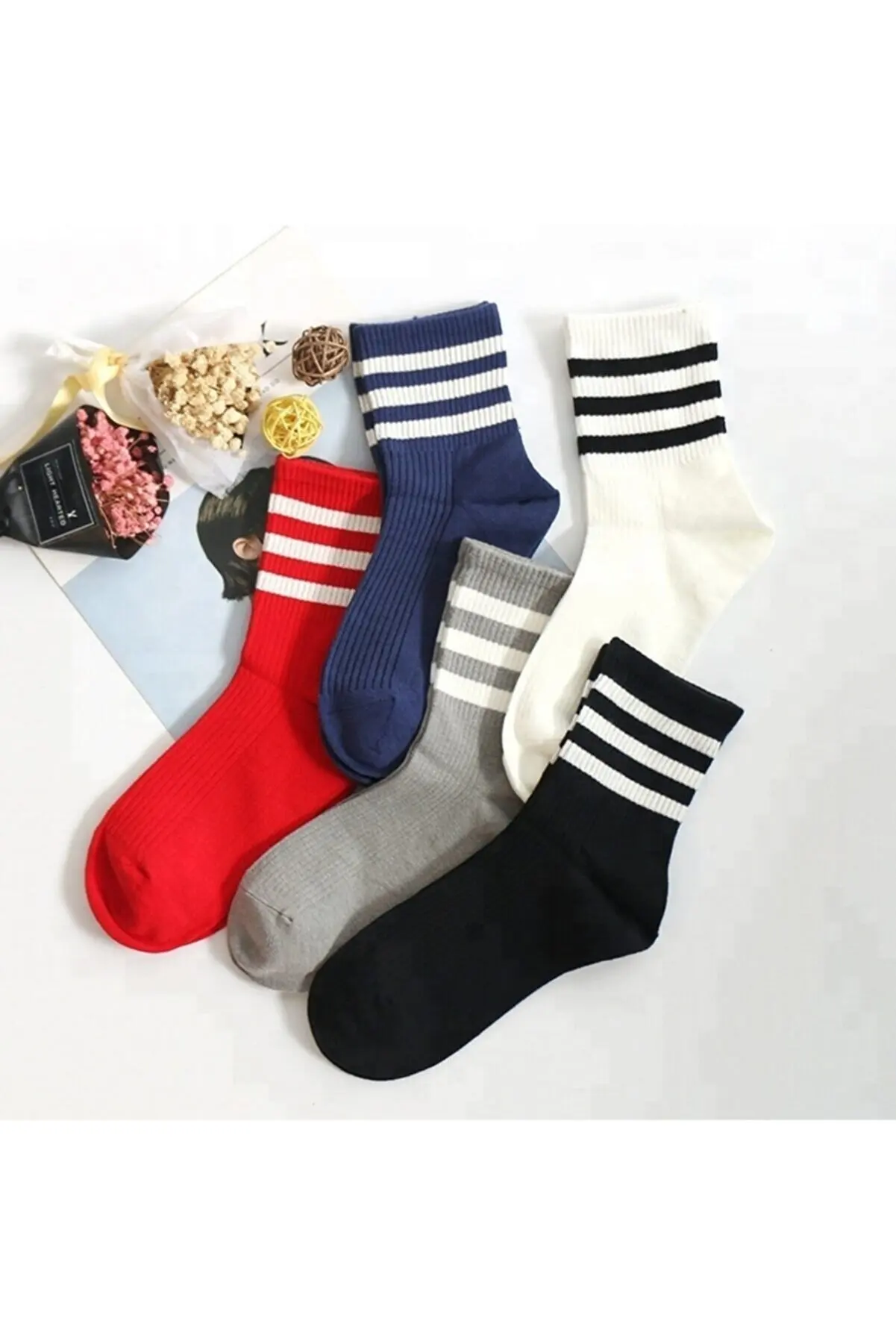Unisex 5 Pcs Striped Tennis Model Socks (extra Soft)