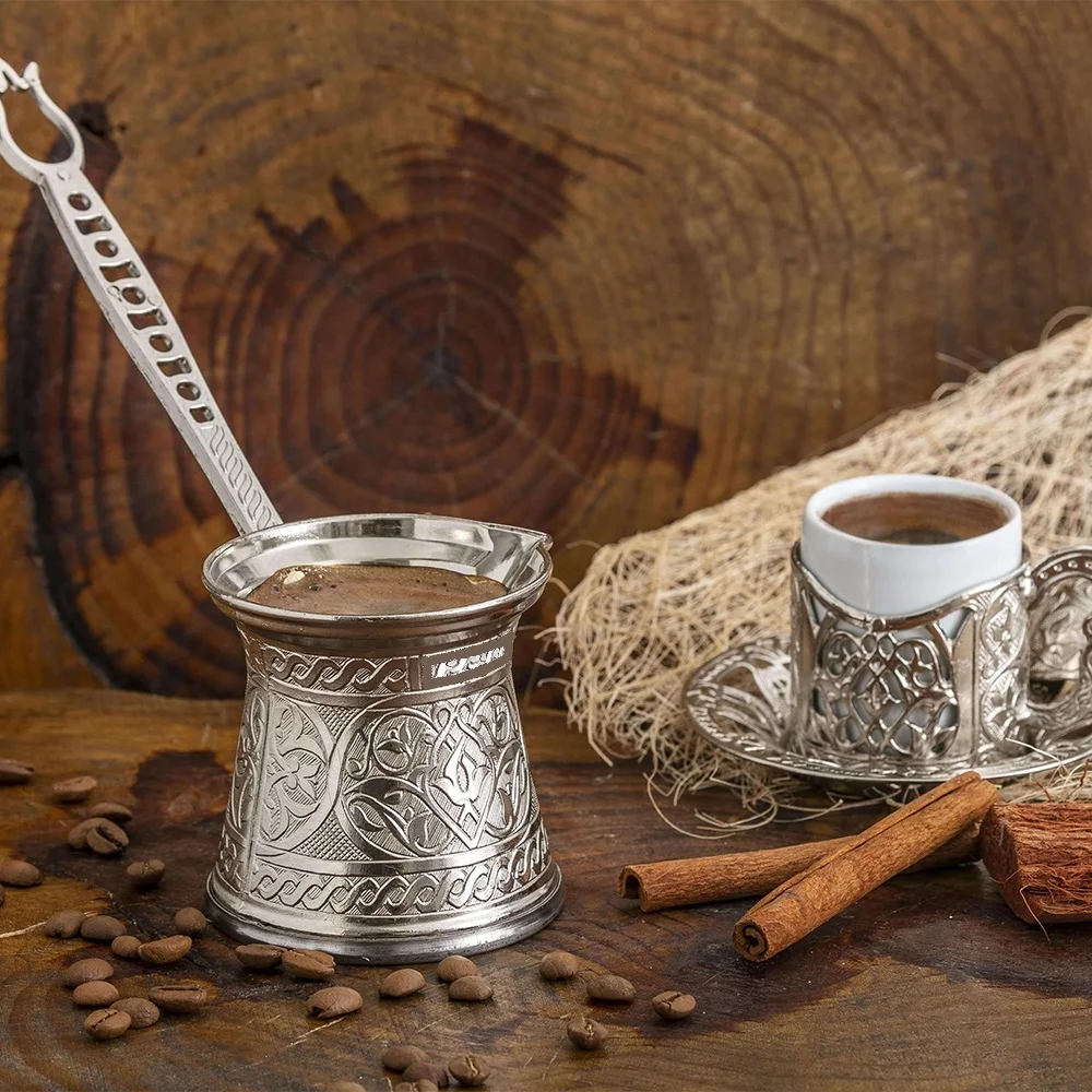 

Turkish Coffee Pot Maker Moka Copper Color , Zinc and Steel , Arabic Moroccan Coffee Pot Authentic Classic Healty Decoration