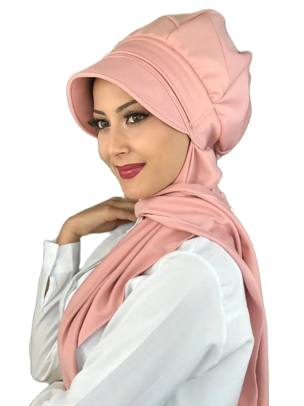 2021 new Fashion Hijab Women Muslim Bathing Cap Islamic Hijab Scarf Scarf Powder Pink Atkılı Hijab Hat