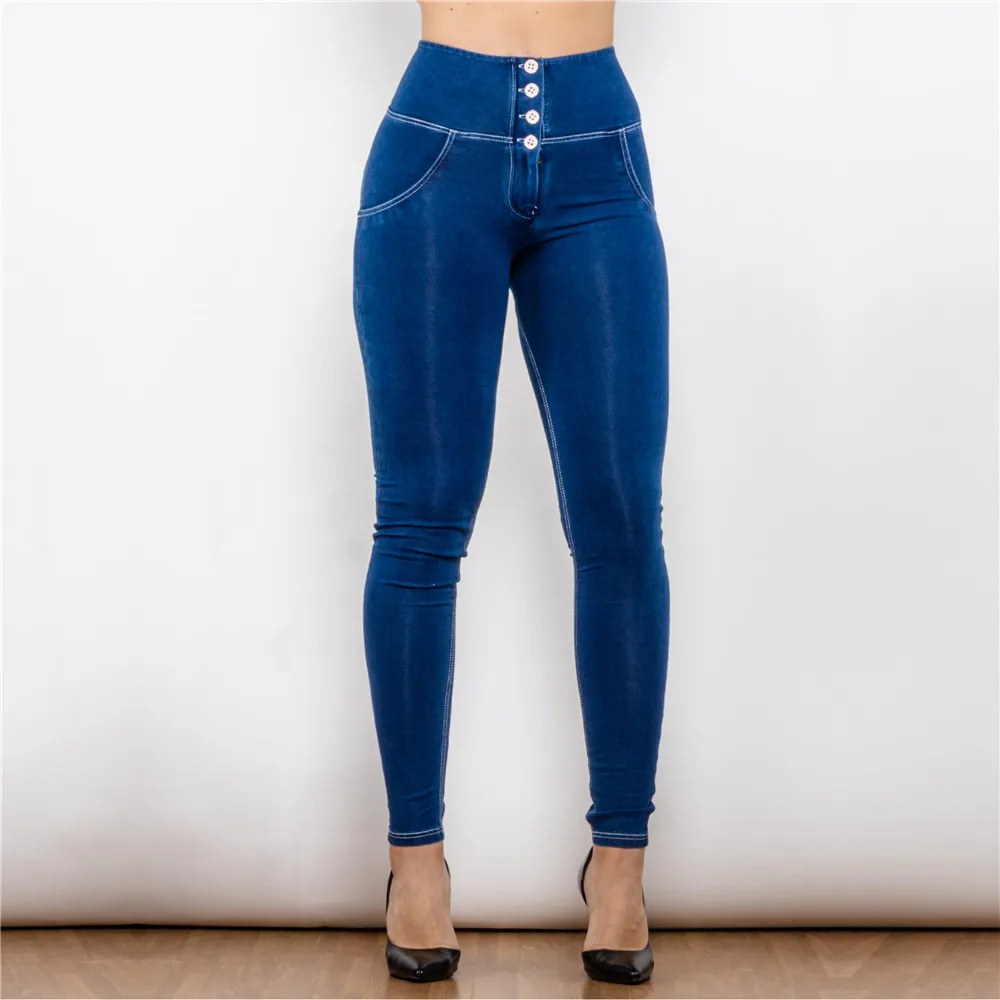 Melody Stretch Blue Jean Pants Elastic Waist Leggings For Fitting Women's Sports Leggings Fitness Jumpsuit