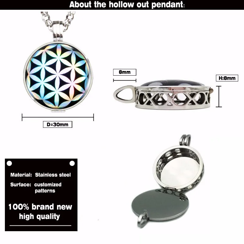 

Fashion Jewelry 316L Stainless Steel Customized Texture Design Aromatherapy Essential Oil Hollow out Diffuser Locket Free Pads