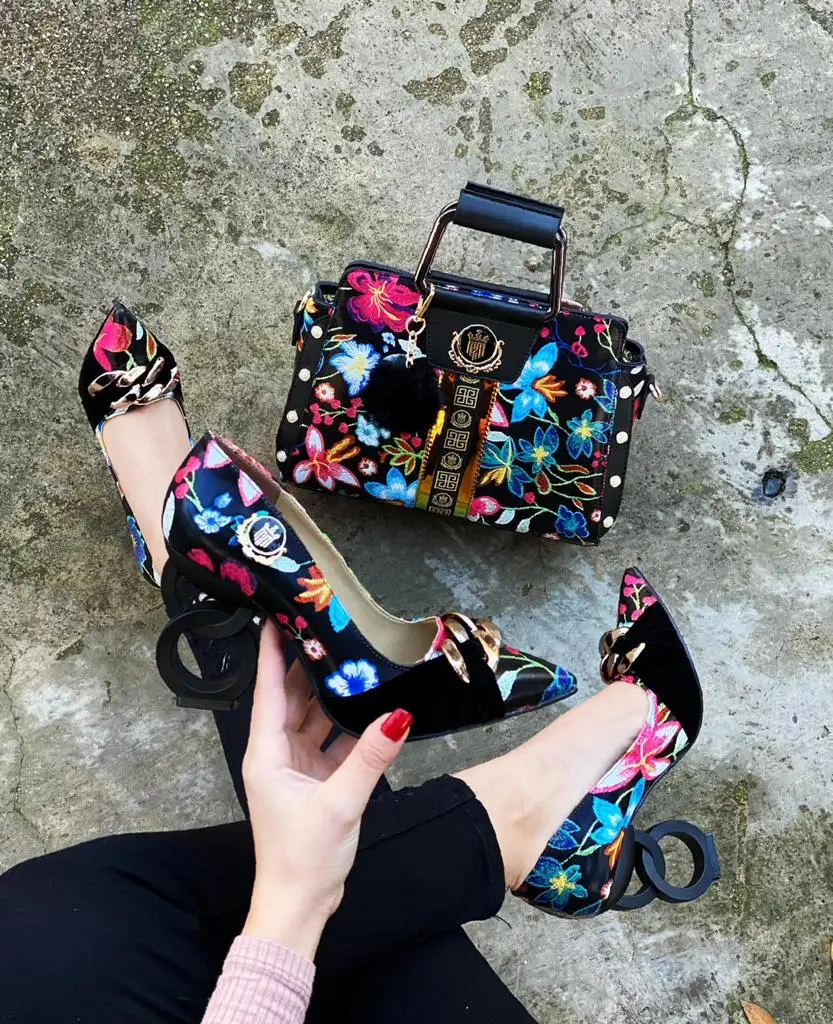 

Miss Melisa Sets BLACK stones Special occasions shoes and bag set T103