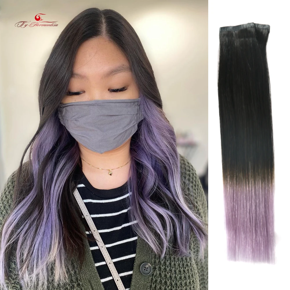 Ty.hermenlisa Seamless Clip In Human Hair Extensions Balayage Color Clip Hair 3PCS Invisible Pu Weft Extensions Straight