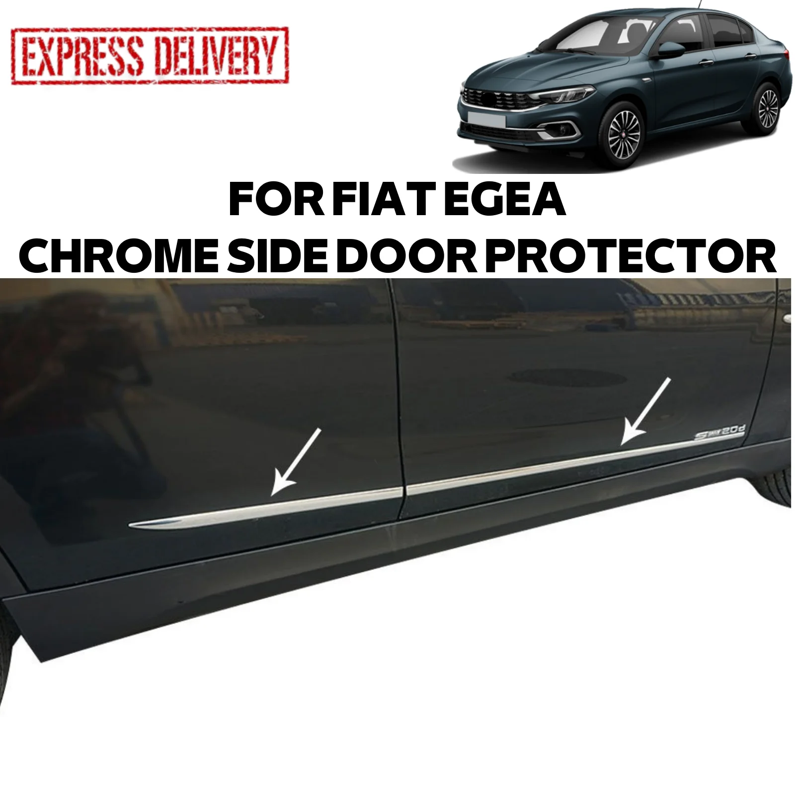 

FOR FIAT EGEA SD/HB/SW 2016-SIDE DOOR ÇITASI 4 PIECE CHROME (TAŞLI) STAINLESS STEEL CAR MARŞPİYEL