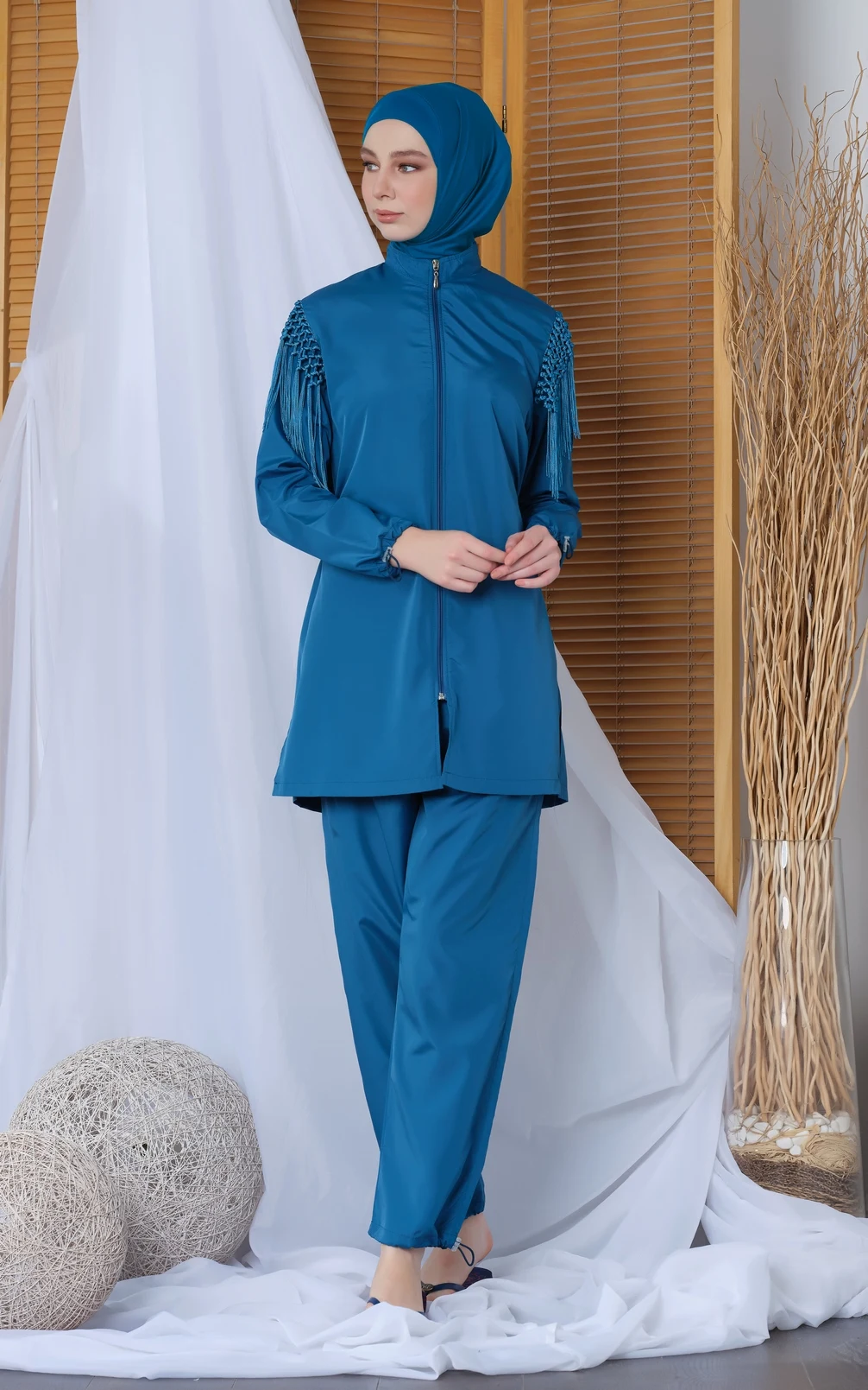

Muslim Swimwear Burkini Islamic Women Modest Hijab Swimsuit full cover beachwear 'ALFASA 20204 Macrame Detailed Hijab Swimsuit'