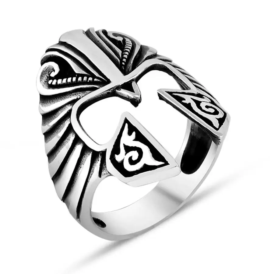 

Men Handmade Silver Ring With Antic Rome Warrior Helmet Motif, Made in Turkey, Solid 925 Sterling Silver