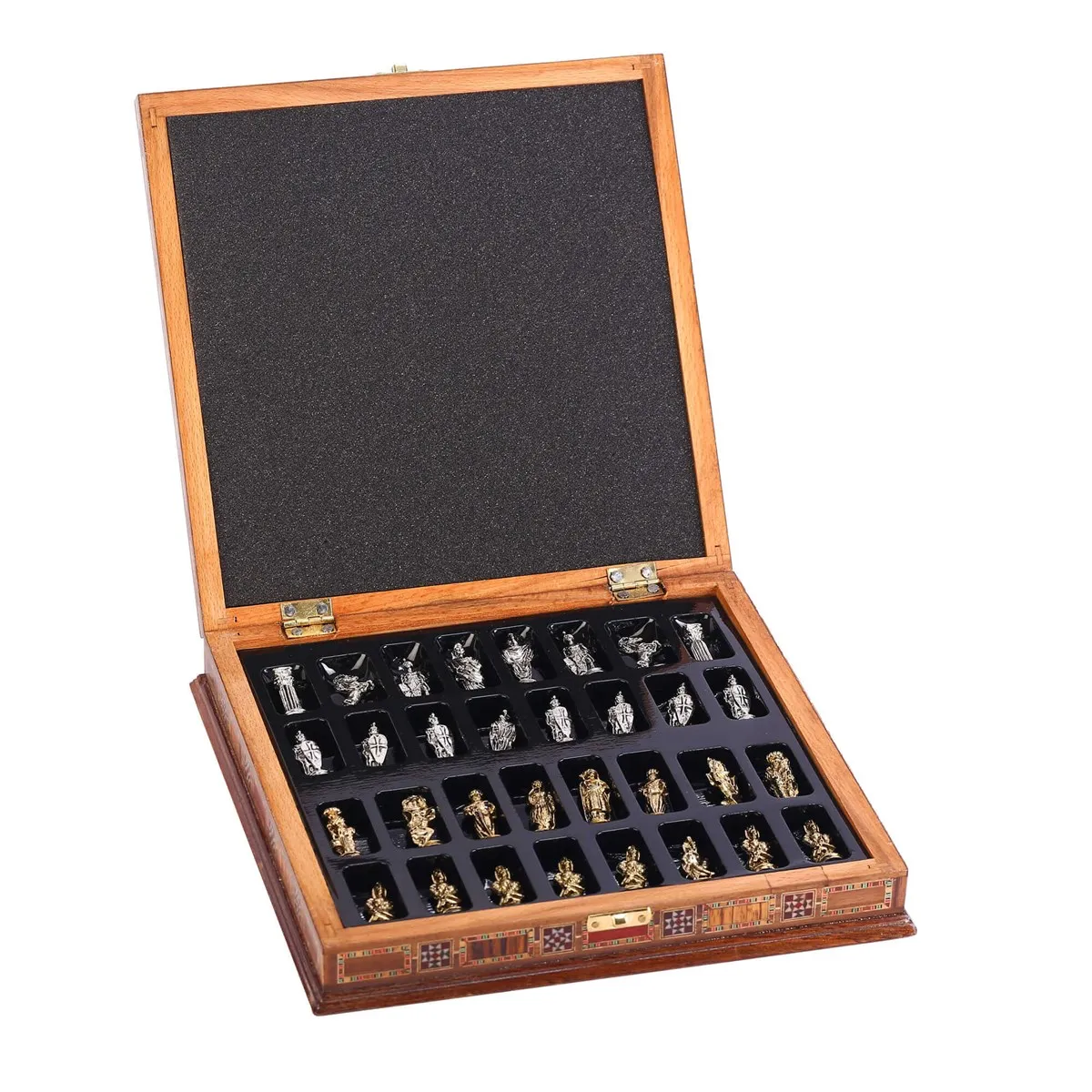 Historical Figures of Rome Metal Chess Set Handmade Pieces Natural Solid Wooden Chessboard storage Inside Small Size King 4.8cm | Спорт и