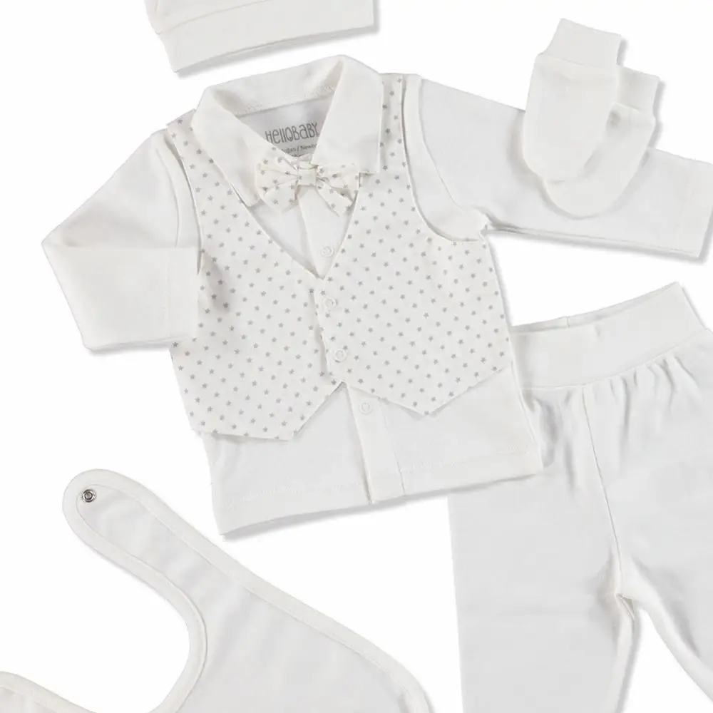 

HelloBaby Bow Newborn Hospital Pack 5 pcs Baby Scoop Interlock Snaps Neck Bodysuits Pant Set