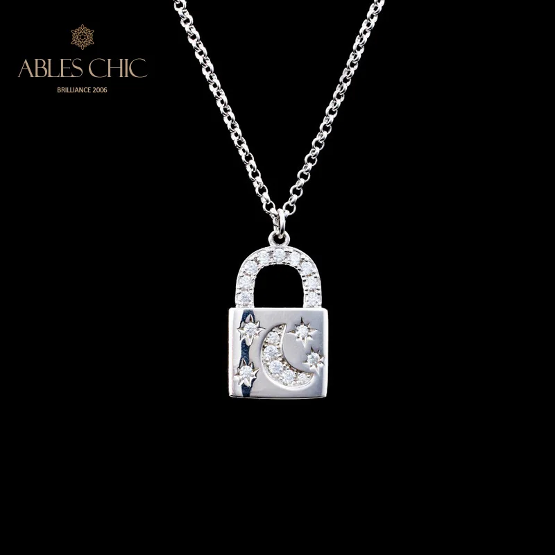 Solid 925 Silver Padlock Pendant 18K Gold Tone Minimalist Zircon Paved Wedding Necklace C11N3S25827
