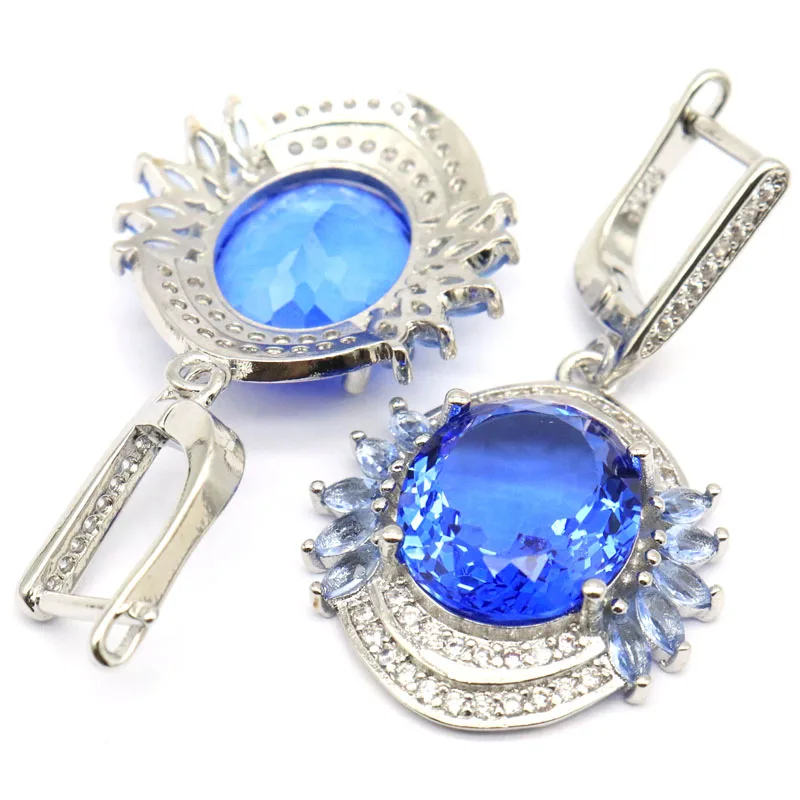 Красивые серьги 40x22 мм из синего фиолетового танзанита с белым кубическим